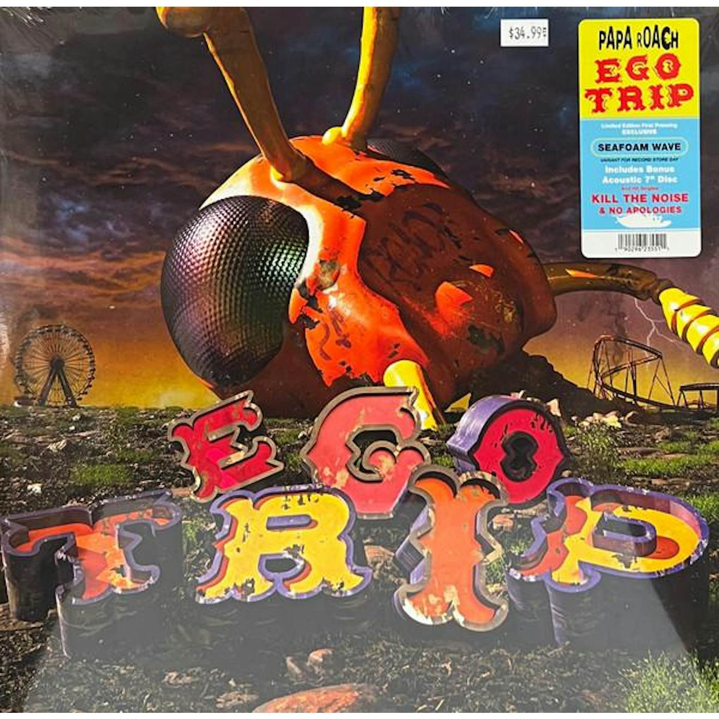 Papa Roach EGO TRIP (BLUE SEAFORM WAVE VINYL/TRANSPARENT YELLOW 7INCH) (RSD) Vinyl Record