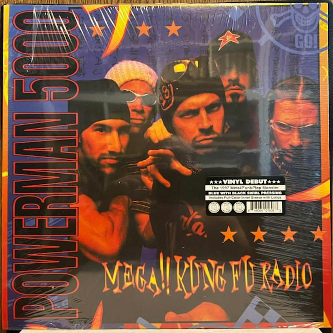 Powerman 5000 MEGA!! KUNG FU RADIO (BLUE WITH BLACK SWIRL VINYL) Vinyl Record