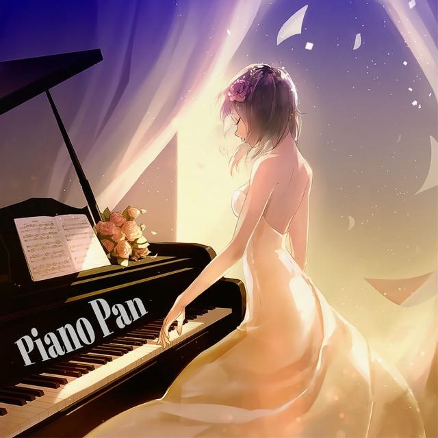 Free Photo Prompt | Beautiful Anime Girl Playing Piano Seaside Twilight