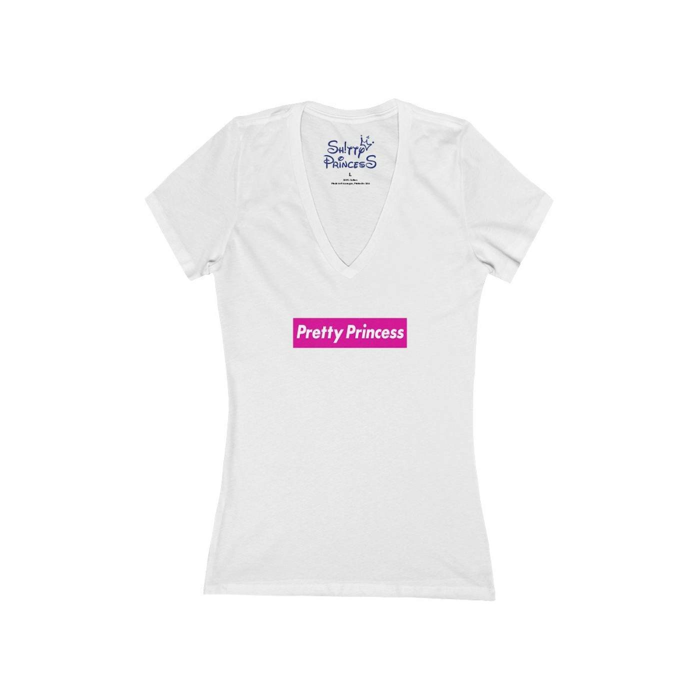 Shitty Princess Women's Jersey Short Sleeve Deep V-Neck Tee in Pretty Princess Pink Logo
