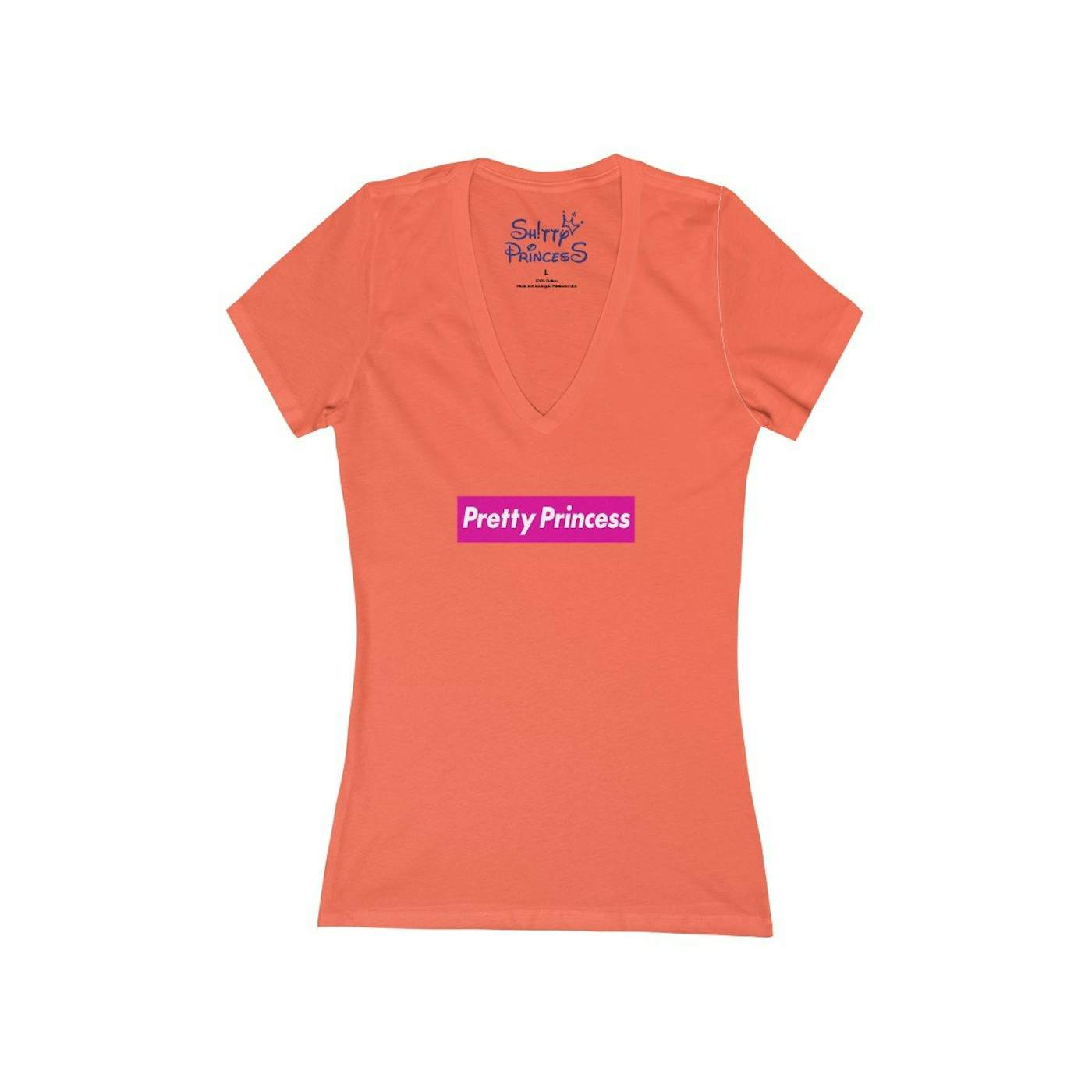 Shitty Princess Women's Jersey Short Sleeve Deep V-Neck Tee in Pretty Princess Pink Logo