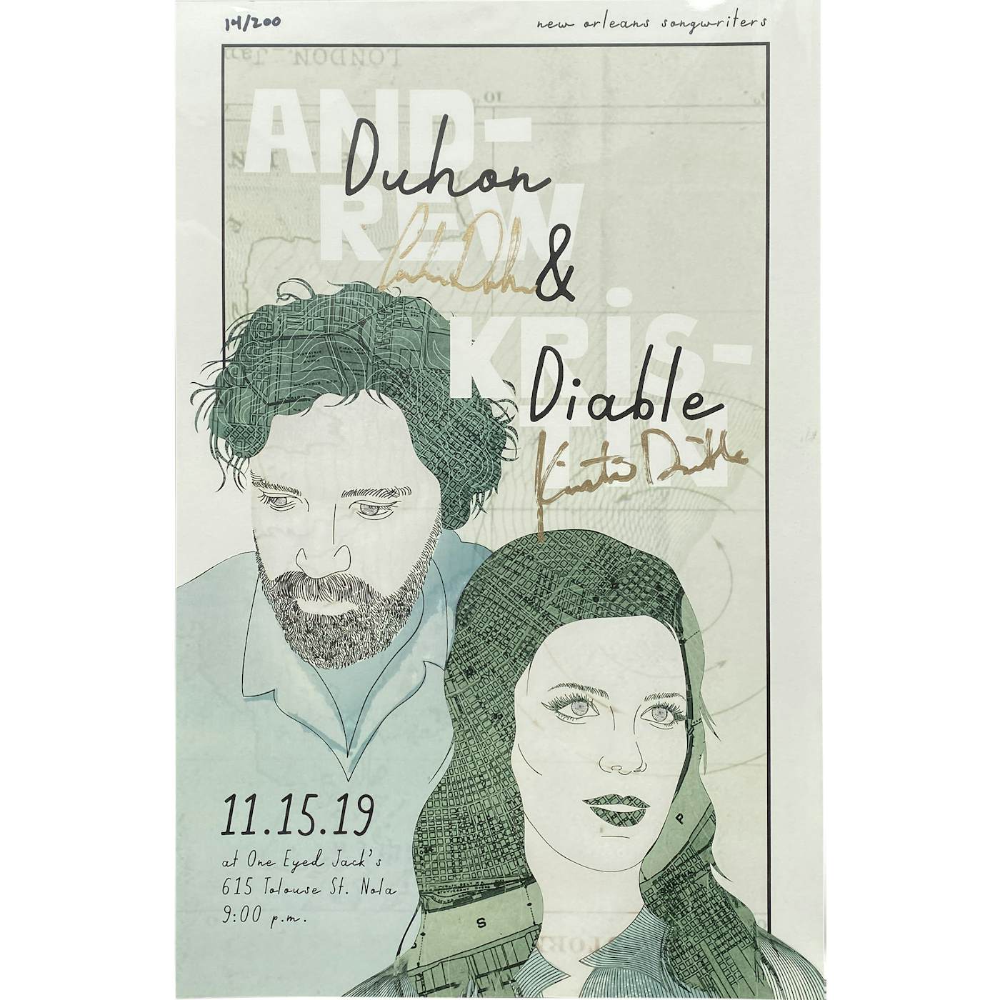 Andrew Duhon Signed One Eyed Jack's with Kristin Diable Show Poster - 11/15/19