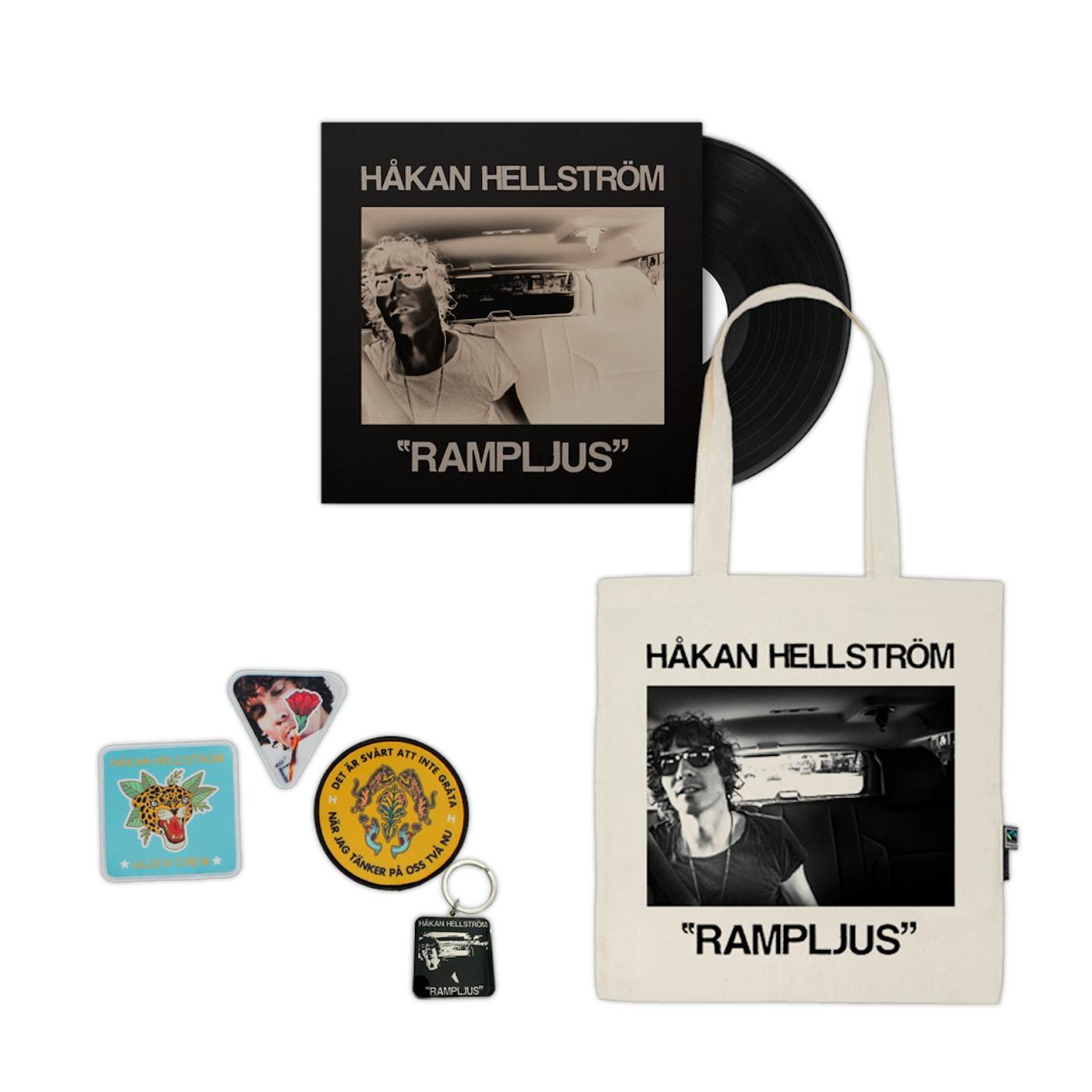 Håkan Hellström "Rampljus" Del 2 Paket - Vinyl + Tygpåse + 3 x Tygmärken + Nyckelring