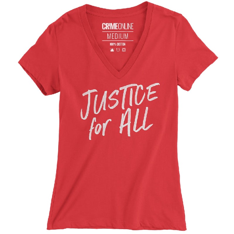 Crime Online Justice For All Red V Neck Tee