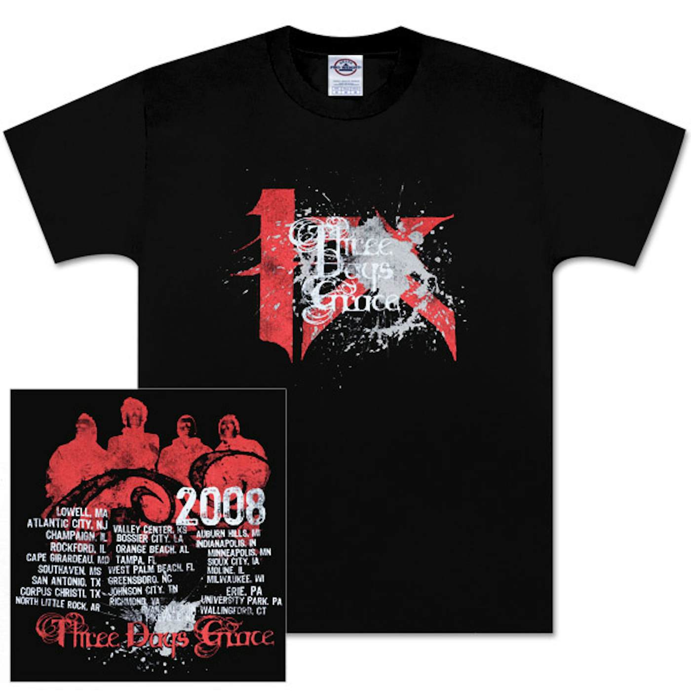 Three Days Grace 2008 4X Black Splatter T-Shirt