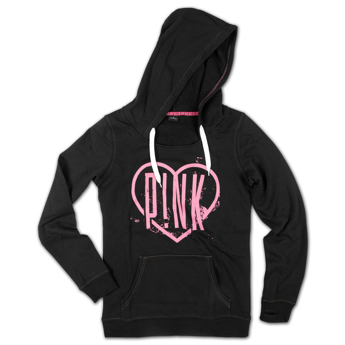 pink hoodie with black strings