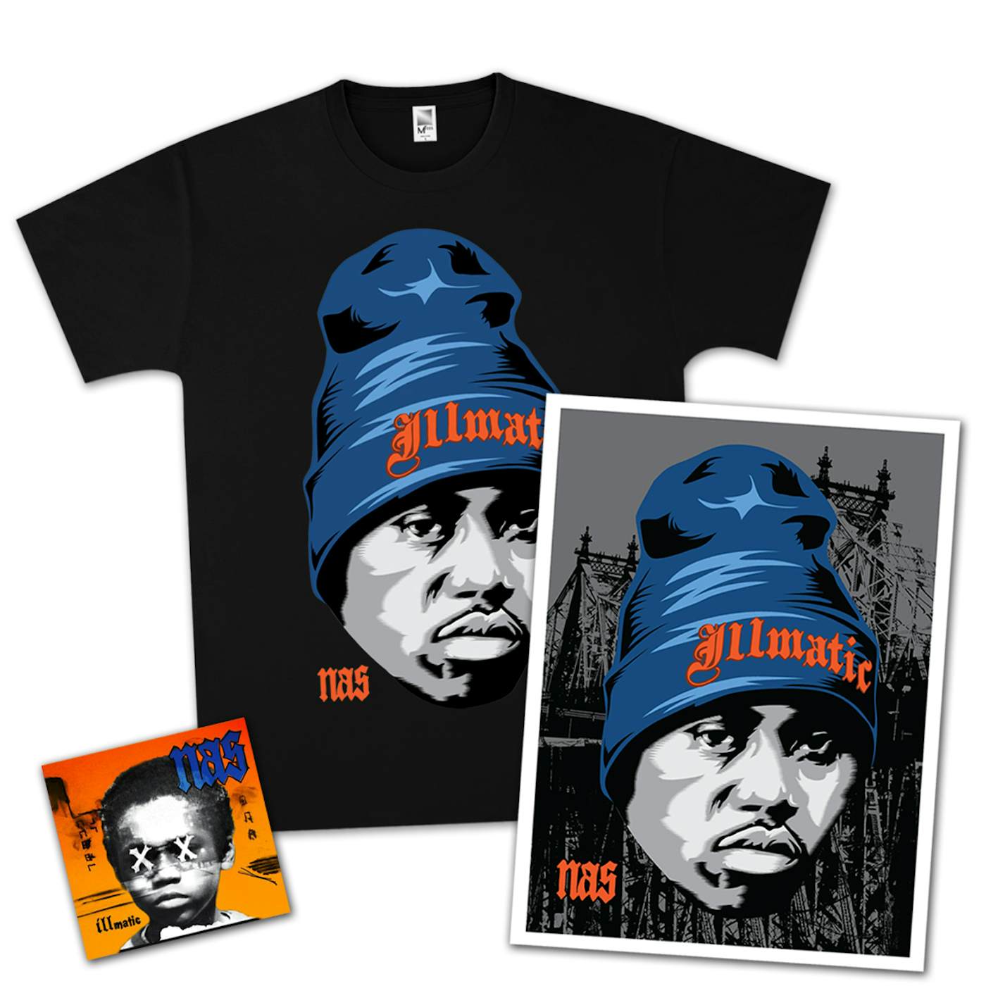 Nas Illmatic XX 20th Anniversary T-Shirt, Unsigned Litho, & CD Bundle 