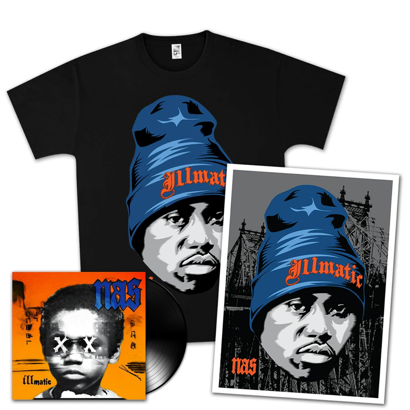 Nas Illmatic XX 20th Anniversary T-Shirt, Unsigned Litho, & Vinyl Bundle