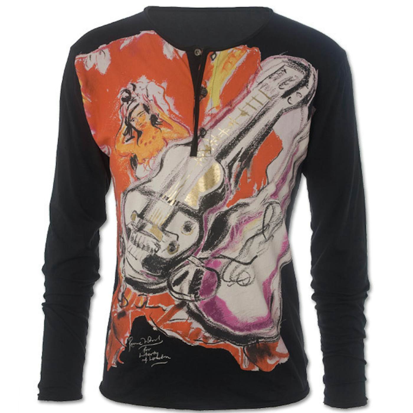 Black Guitar Button Jersey, Ronnie Wood for Liberty of London