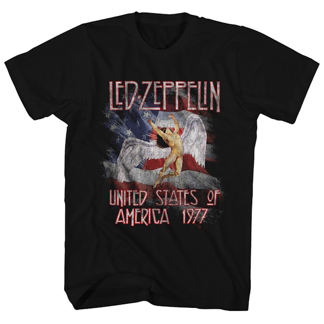 Led Zeppelin T-Shirt | USA â77 Icarus Logo And Flag Led Zeppelin Shirt (Reissue)