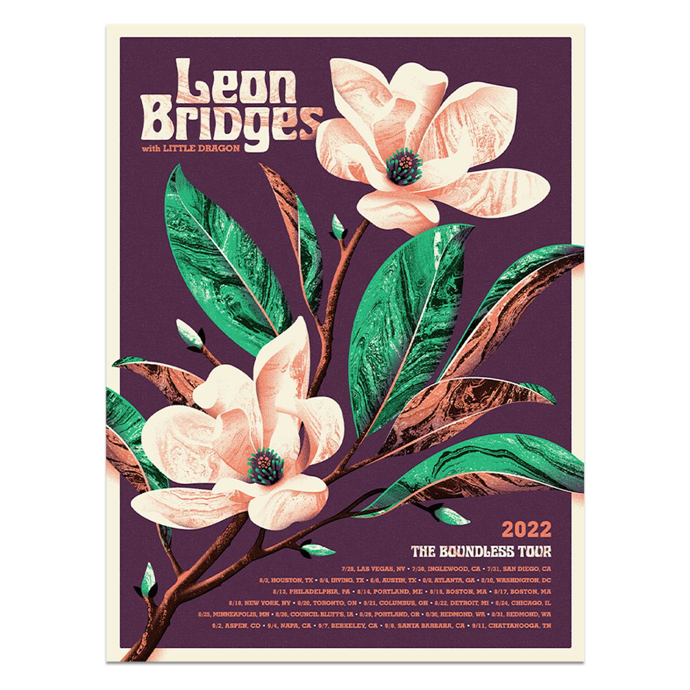 Leon Bridges Boundless Summer 2022 Tour Poster