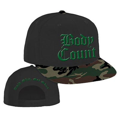 Body Count "Talk Shit" Snapback Hat in Black and Camo with Green Embroidery