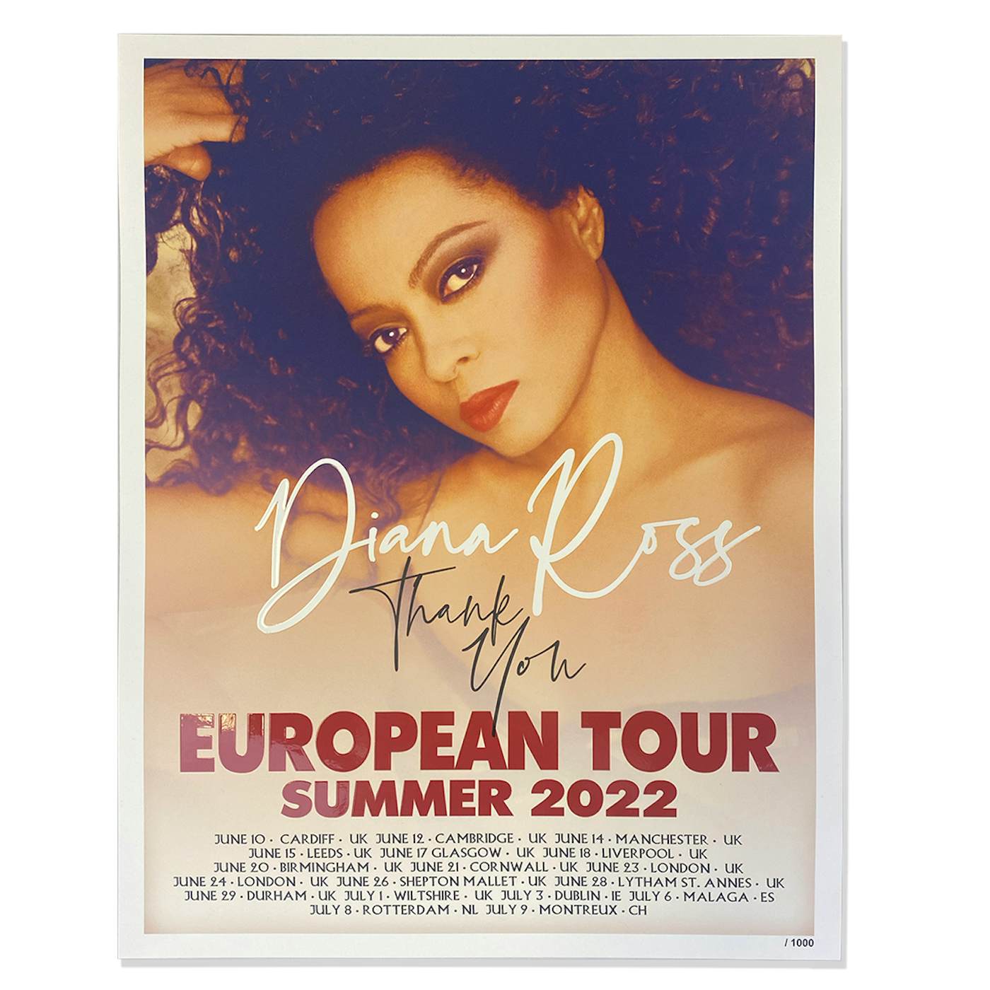 Diana Ross "Thank You" Limited Edition EUROPEAN Tour Poster in Red Print