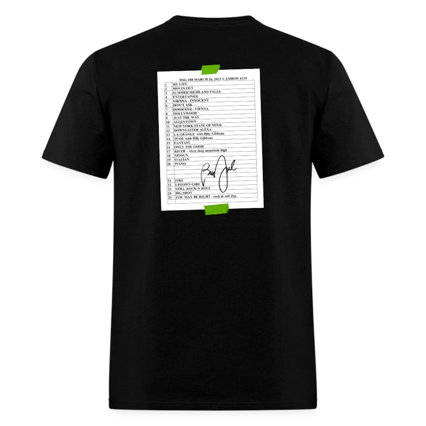 Billy Joel "3-26-23 MSG Set List" Black T-Shirt  Online Exclusive