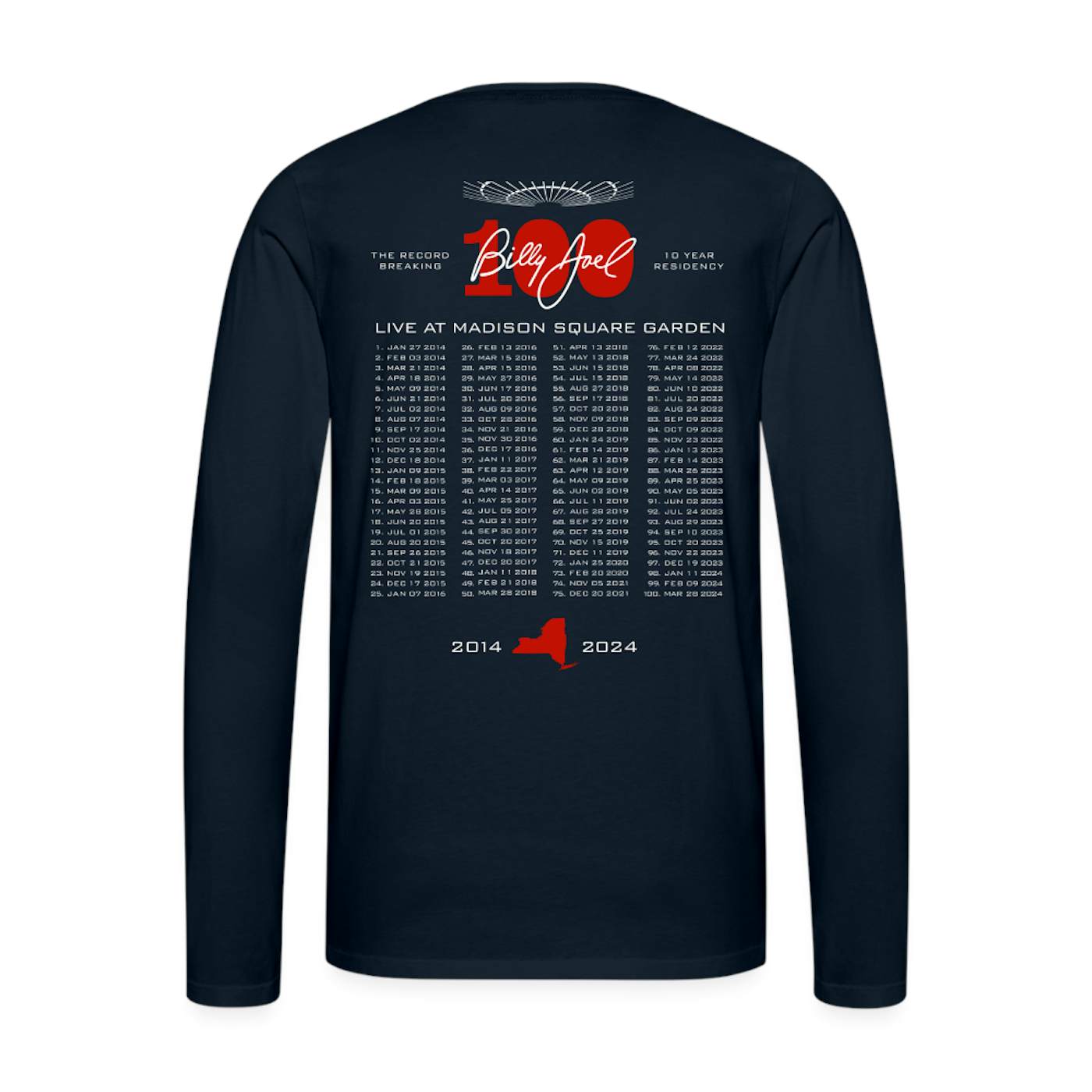 Billy Joel "3-28-24 MSG New York 100th Event" Dates Long Sleeve T-Shirt