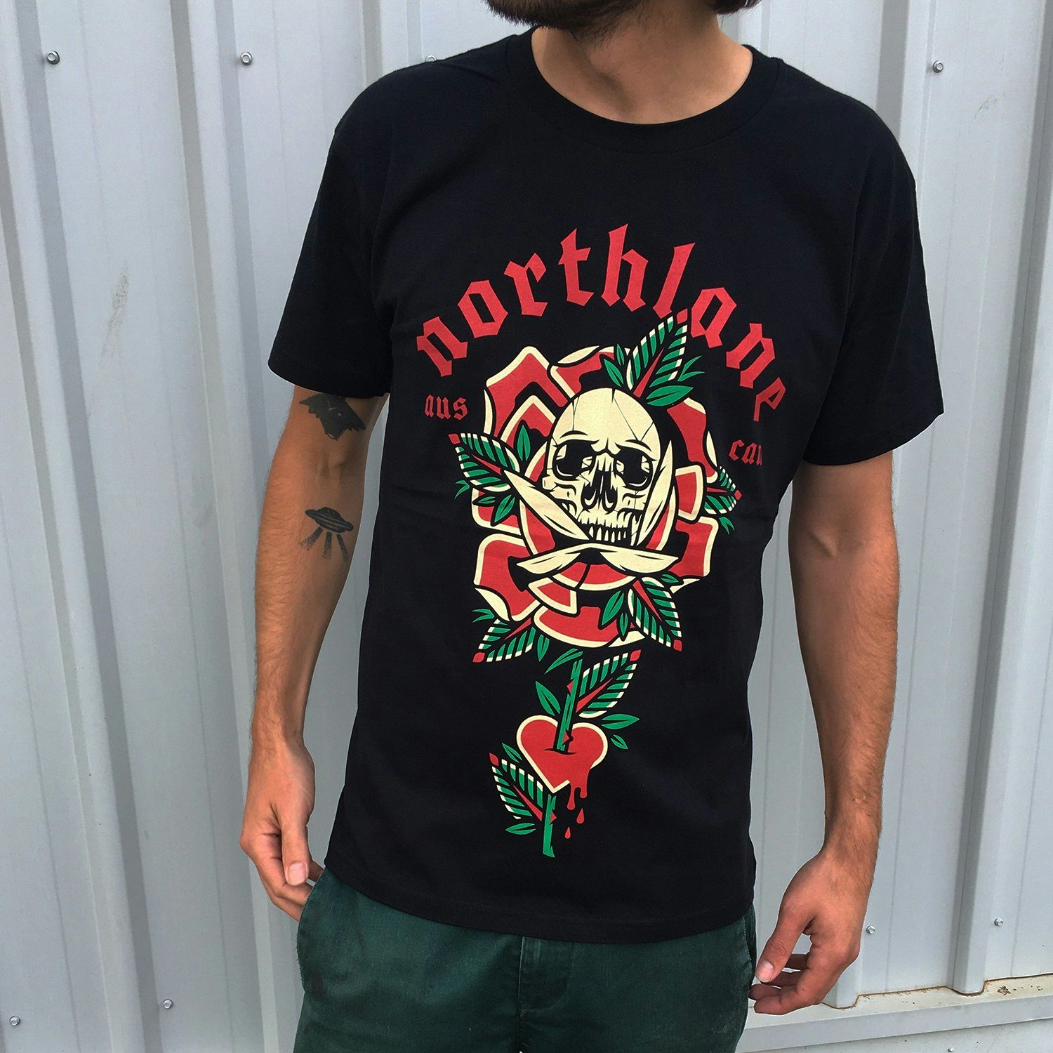 SKULL ROSES Front Print T-Shirt Black