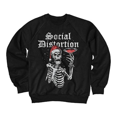 Social Distortion Holiday Martini Skelly Crewneck Sweatshirt (Black)