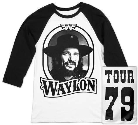 Waylon Jennings Mens Tour 79 White Raglan Baseball Jersey White//Black