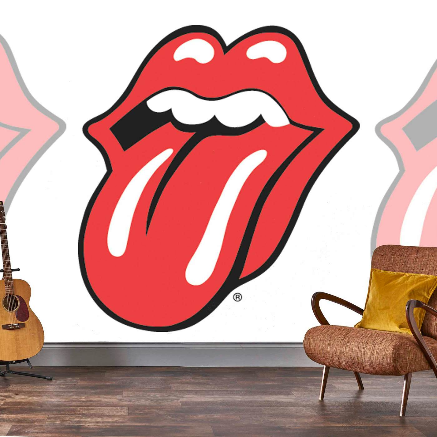 Rock Roll The Rolling Stones Mural - Classic Tongue White
