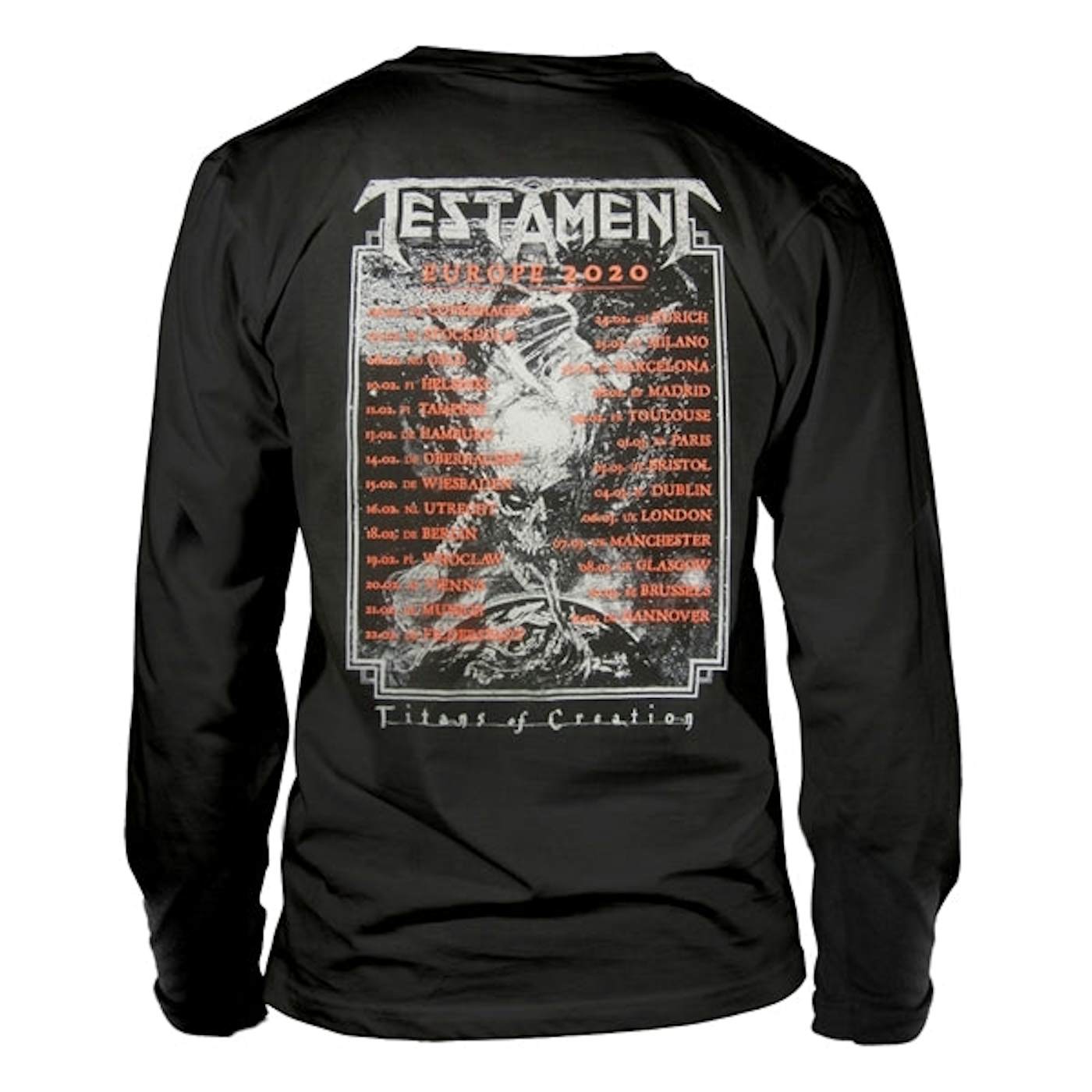 Testament Long Sleeve T Shirt - Titans Of Creation (Grey) Europe 2020 Tour
