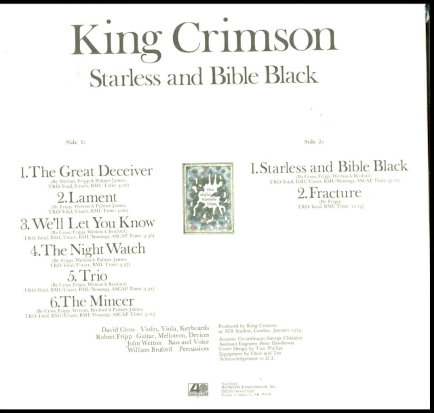 King Crimson LP Vinyl Record - Starless And Bible Black $95.61