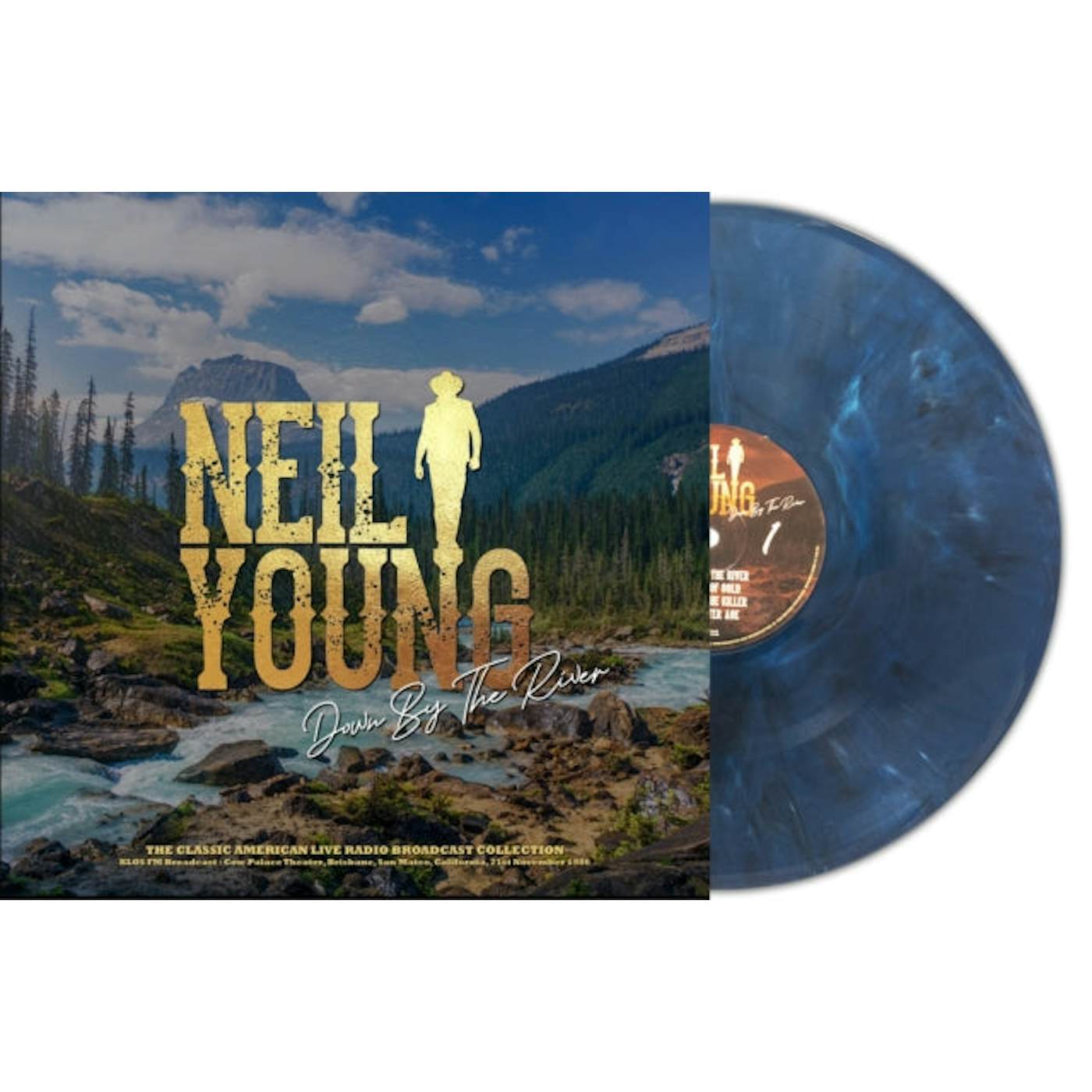 Neil Young LP Vinyl Record - Down By The River Klos FM Broadcast Cow Palace Theatre Brisbane San Mateo Ca 21st November 19 86 (Blue Marble Vinyl)