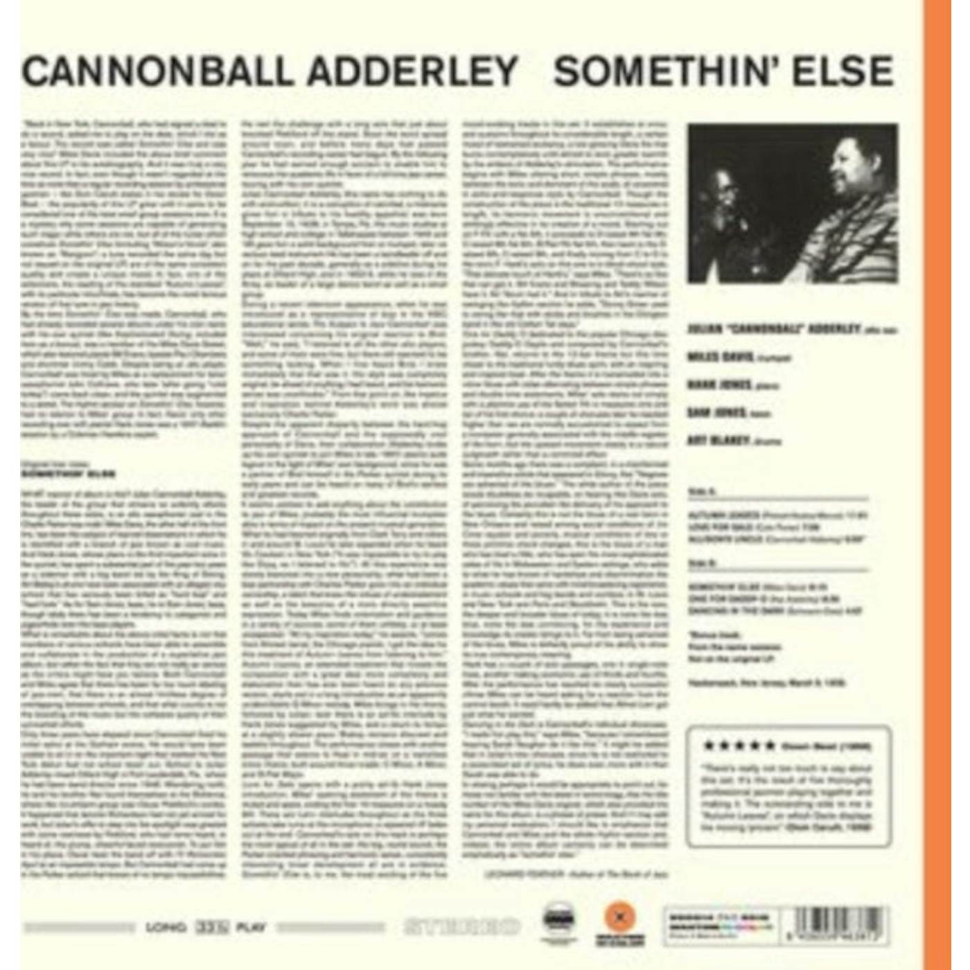 Cannonball Adderley LP Vinyl Record - Somethin' Else (Limited Solid Orange Vinyl)