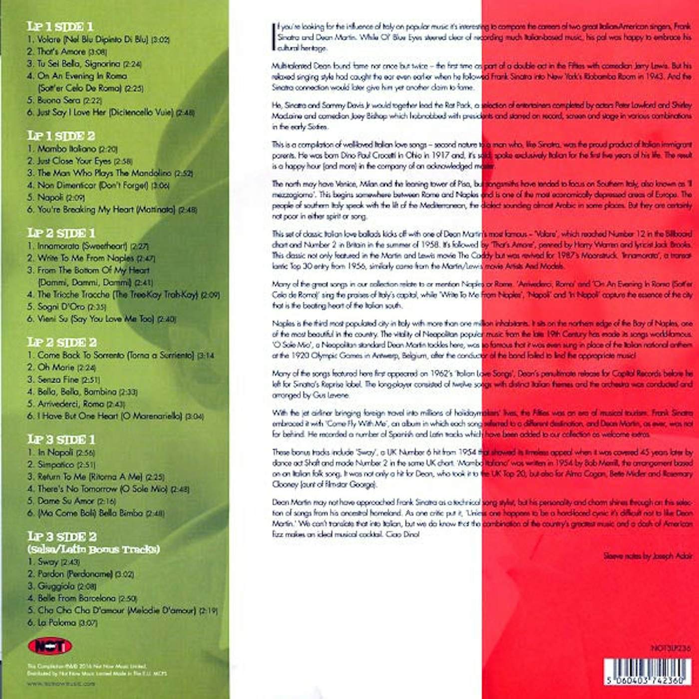 Dean Martin  LP -  Italian Love Songs (3xLP) (green, white, red vinyl)