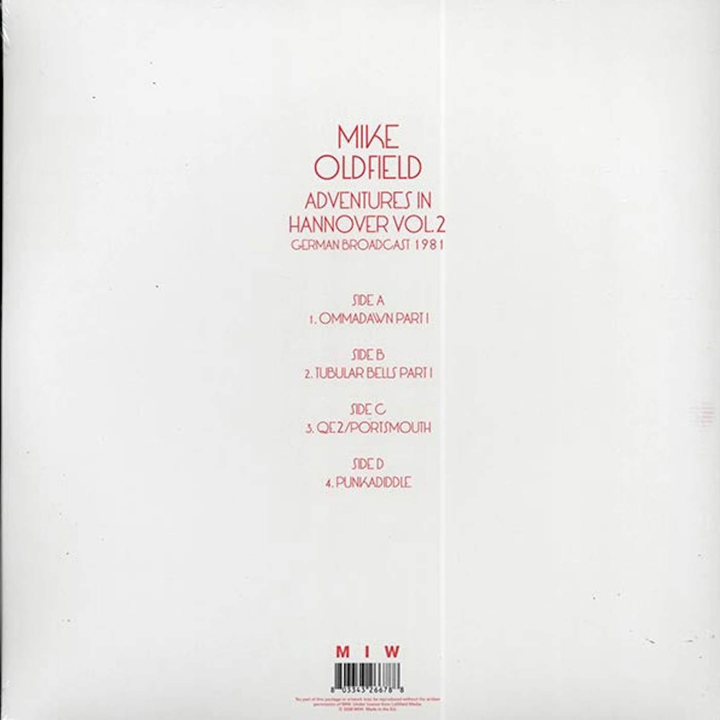 Mike Oldfield  LP -  Adventures In Hannover Volume 2: German Broadcast 1981 (2xLP) (Vinyl)