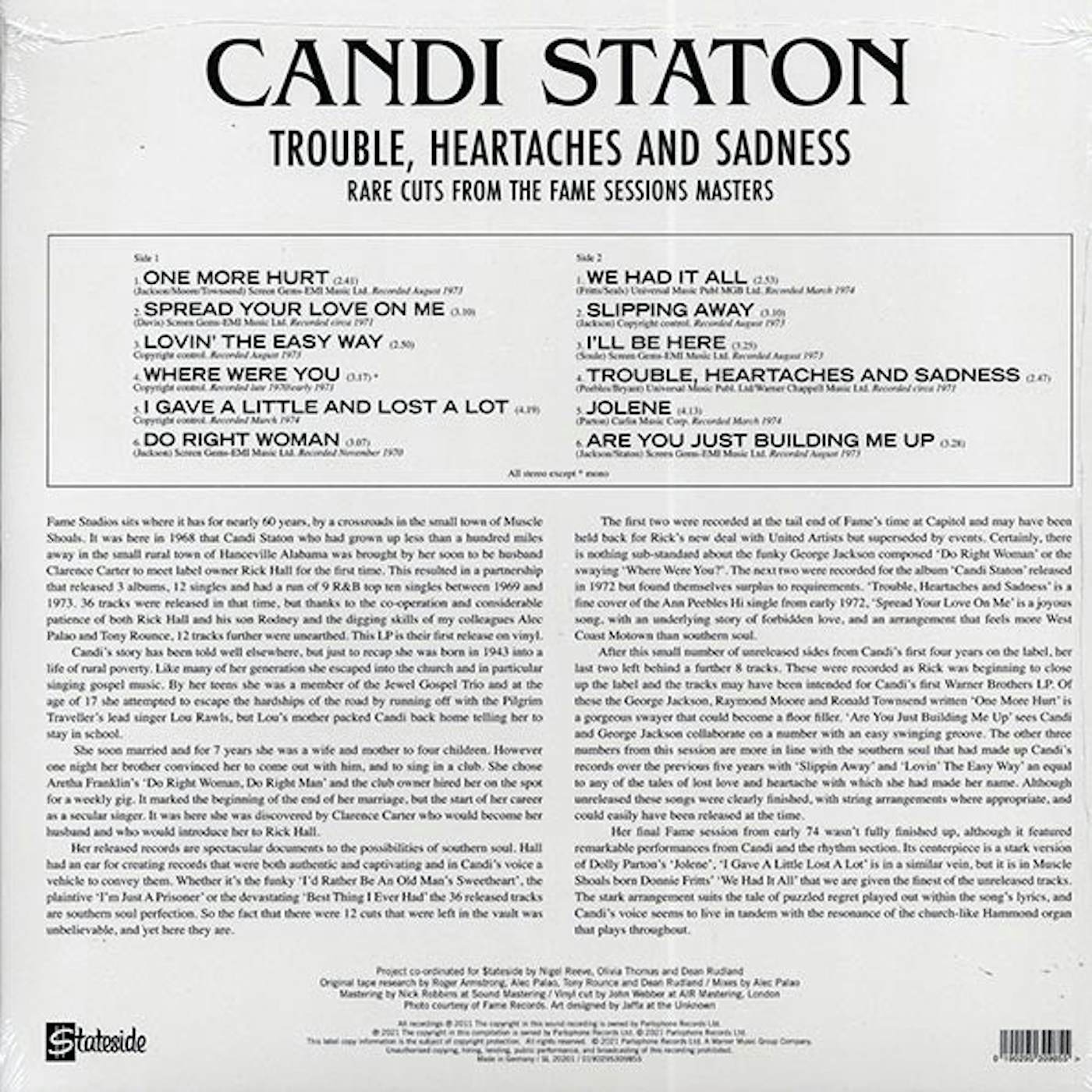 Candi Staton  LP -  Trouble, Heartaches And Sadess: Rare Cuts From The Fame Sessions Masters (RSD 2021) (ltd. ed.) (Vinyl)