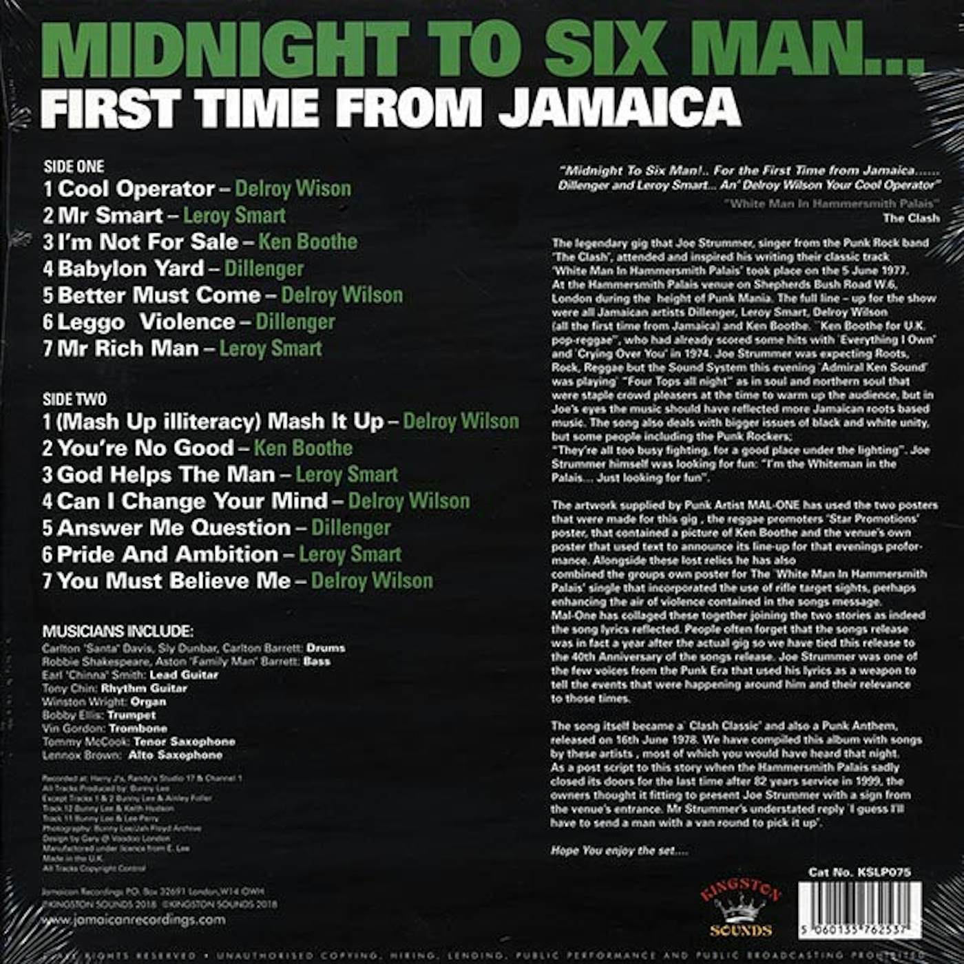 Dillinger, Delroy Wilson, Ken Boothe, Leroy Smart,  Etc.  LP -  Midnight To Six Man: First Time From Jamaica (180g) (Vinyl)