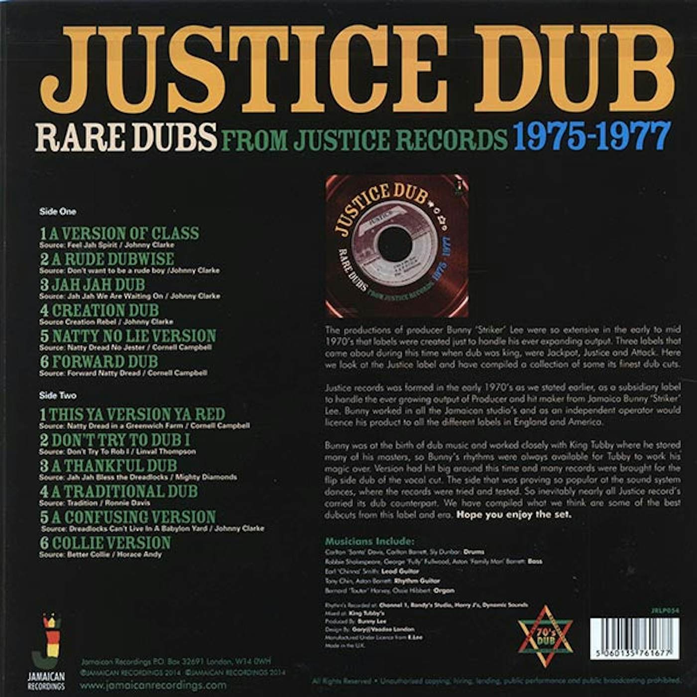 King Tubby  LP -  Justice Dub: Rare Dubs From Justice Records 19751977 (180g) (Vinyl)