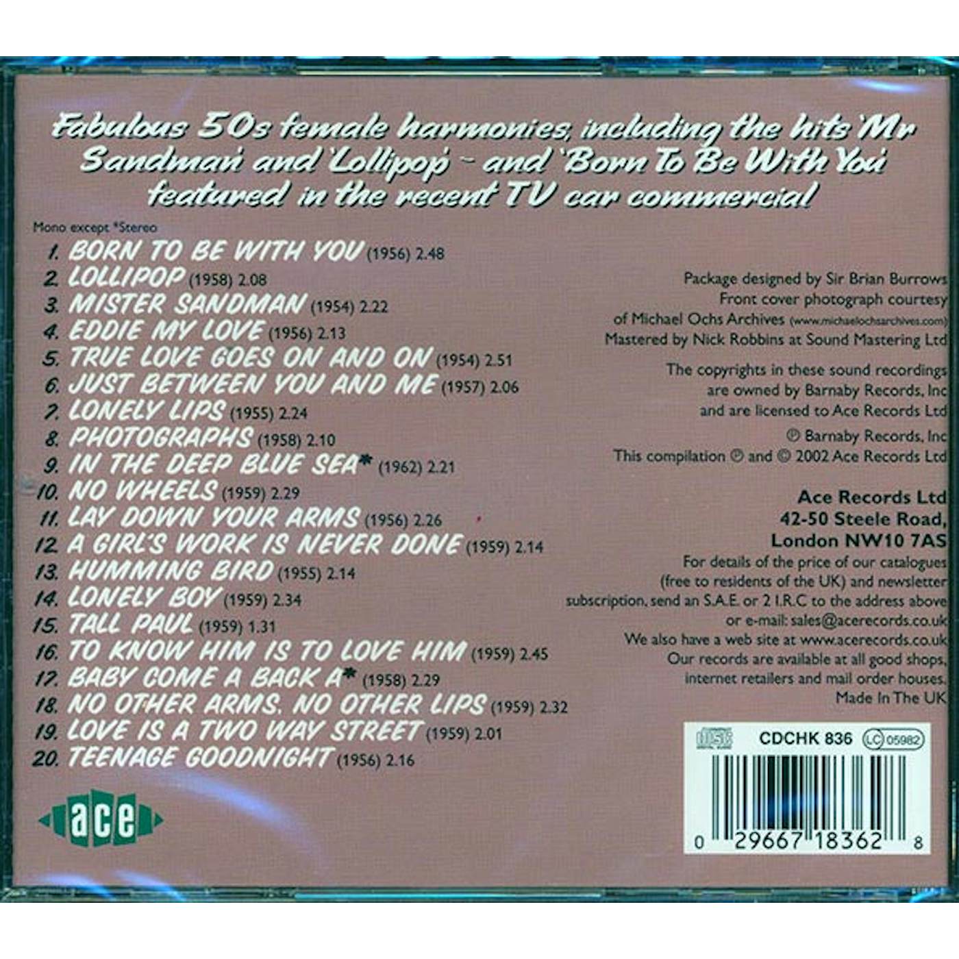 The Chordettes  CD -  Born To Be With You (20 tracks)