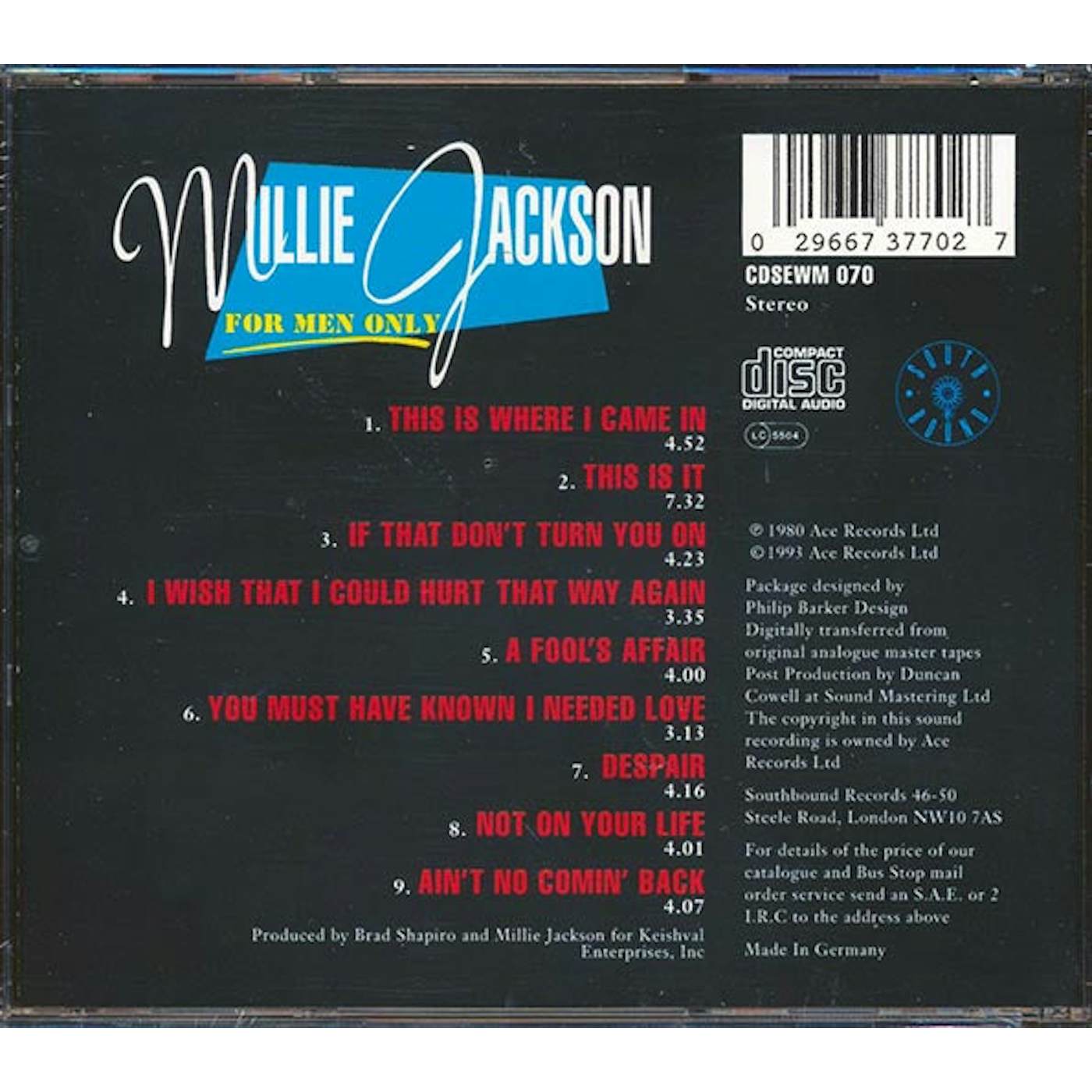 Millie Jackson  CD -  For Men Only