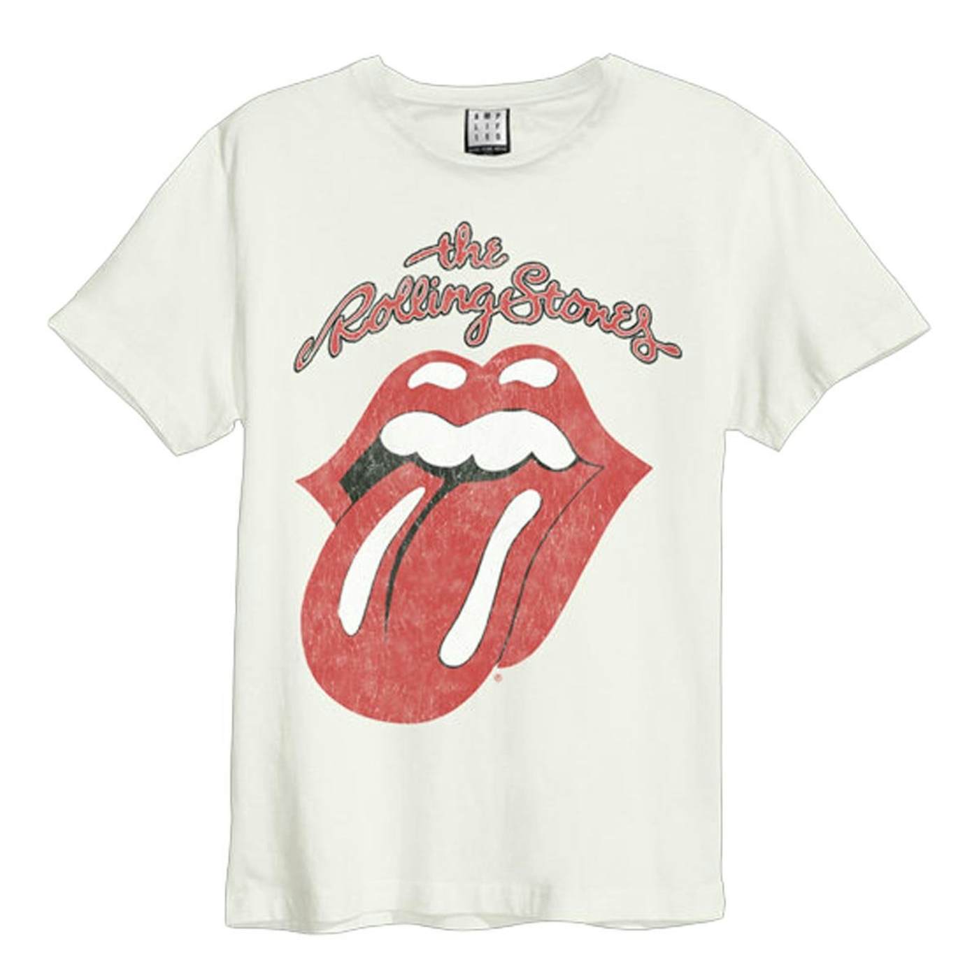 The Rolling Stones T Shirt - Vintage Tongue White Amplified