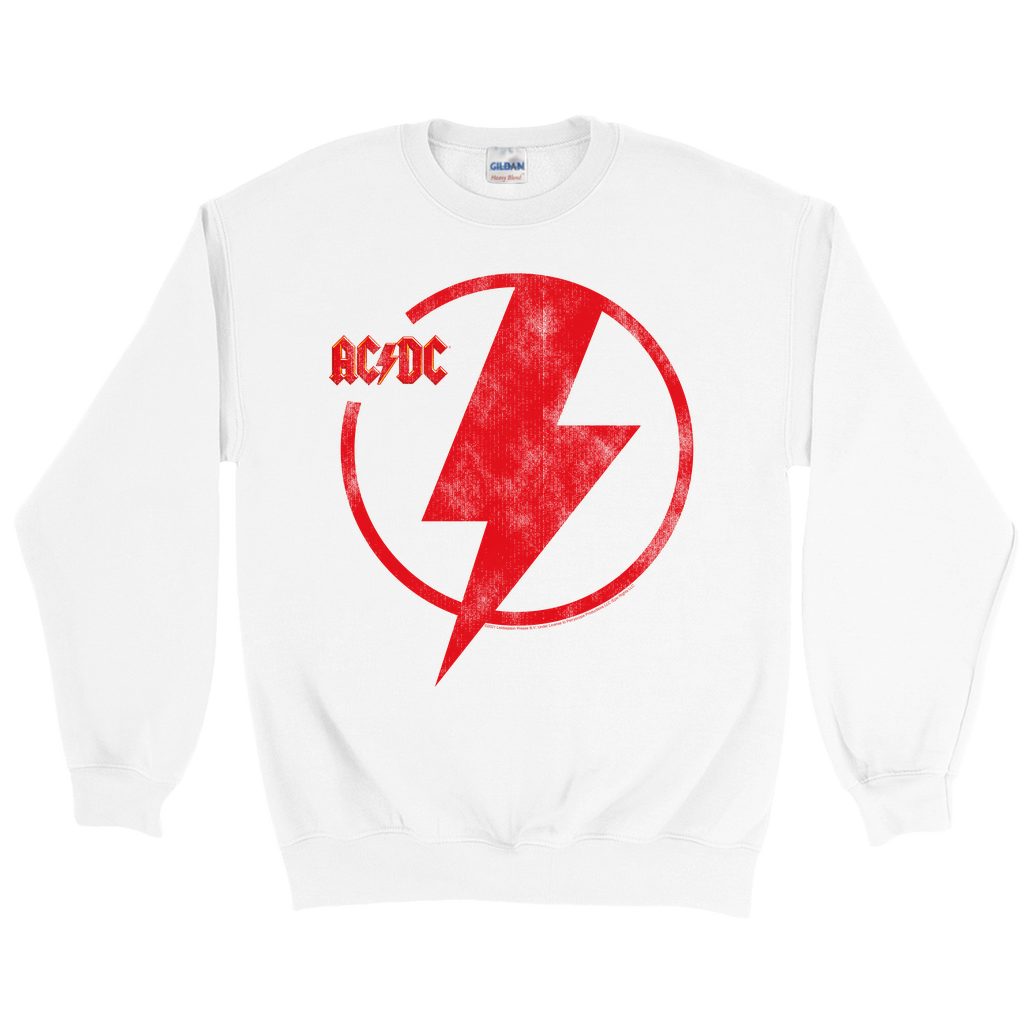 AC/DC Sweatshirt | Logo Lightning Bolt Red Distressed Sweatshirt