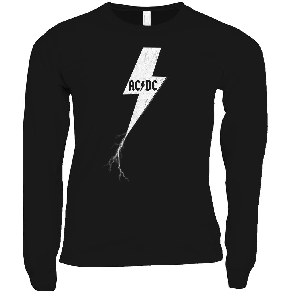 AC/DC Long Sleeve Shirt | Lightning Bolt Strike Logo Distressed Shirt ...