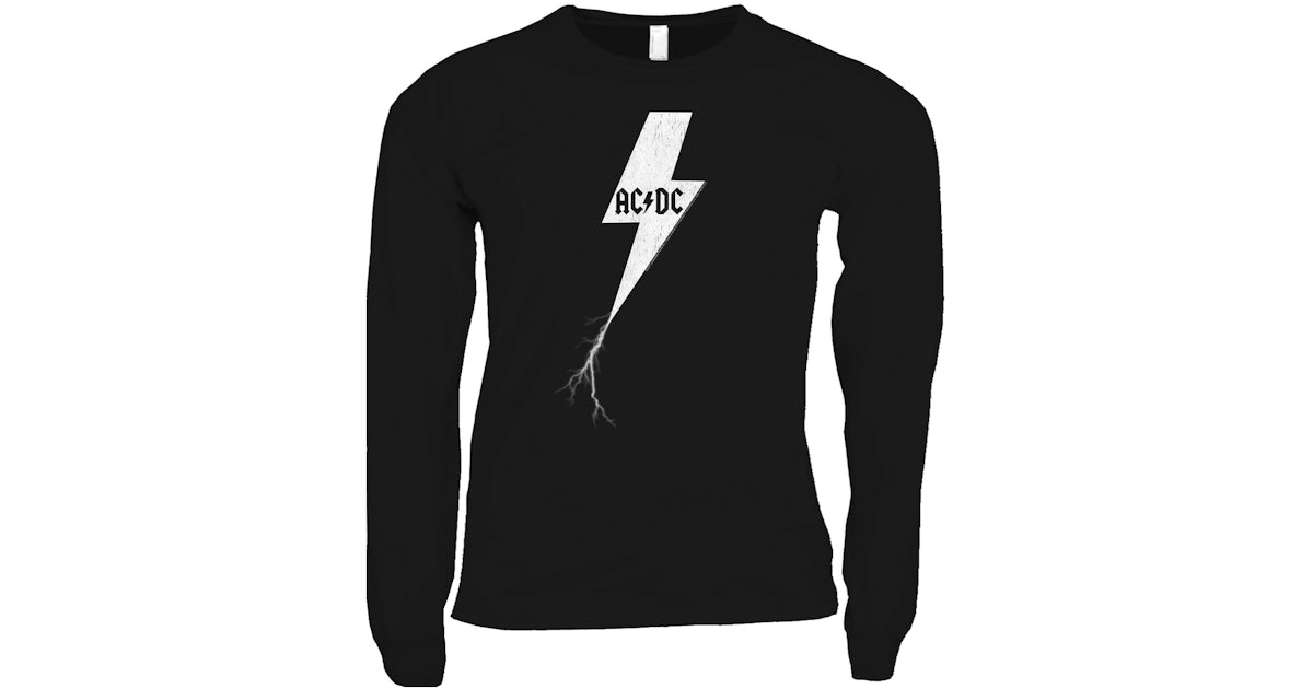 AC/DC Long Sleeve Shirt | Lightning Bolt Strike Logo Distressed Shirt ...