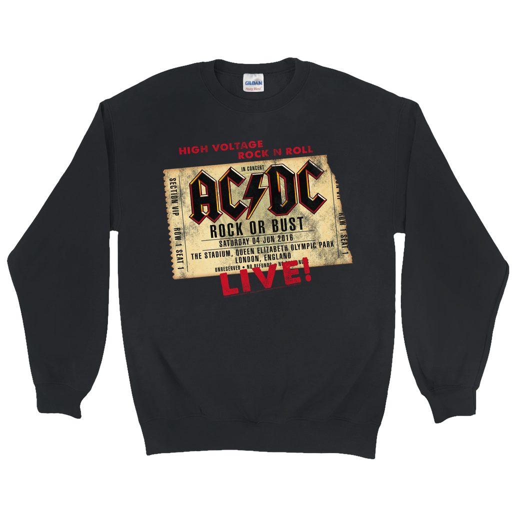 AC/DC Sweatshirt Rock or Bust London England Concert Ticket Sweatshirt