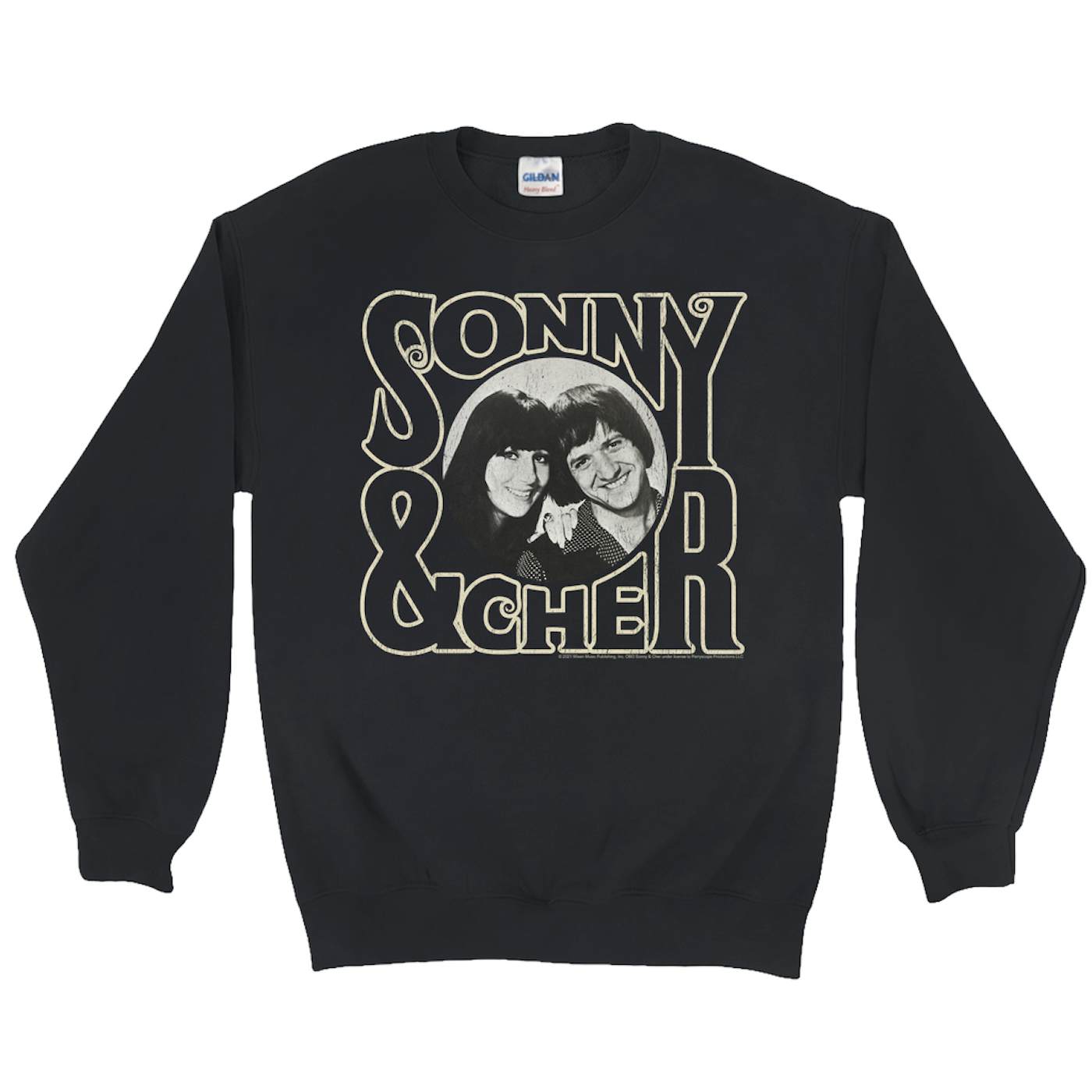 Sonny & Cher Sweatshirt | Retro Logo And Photo Distressed Sonny And Cher Sweatshirt