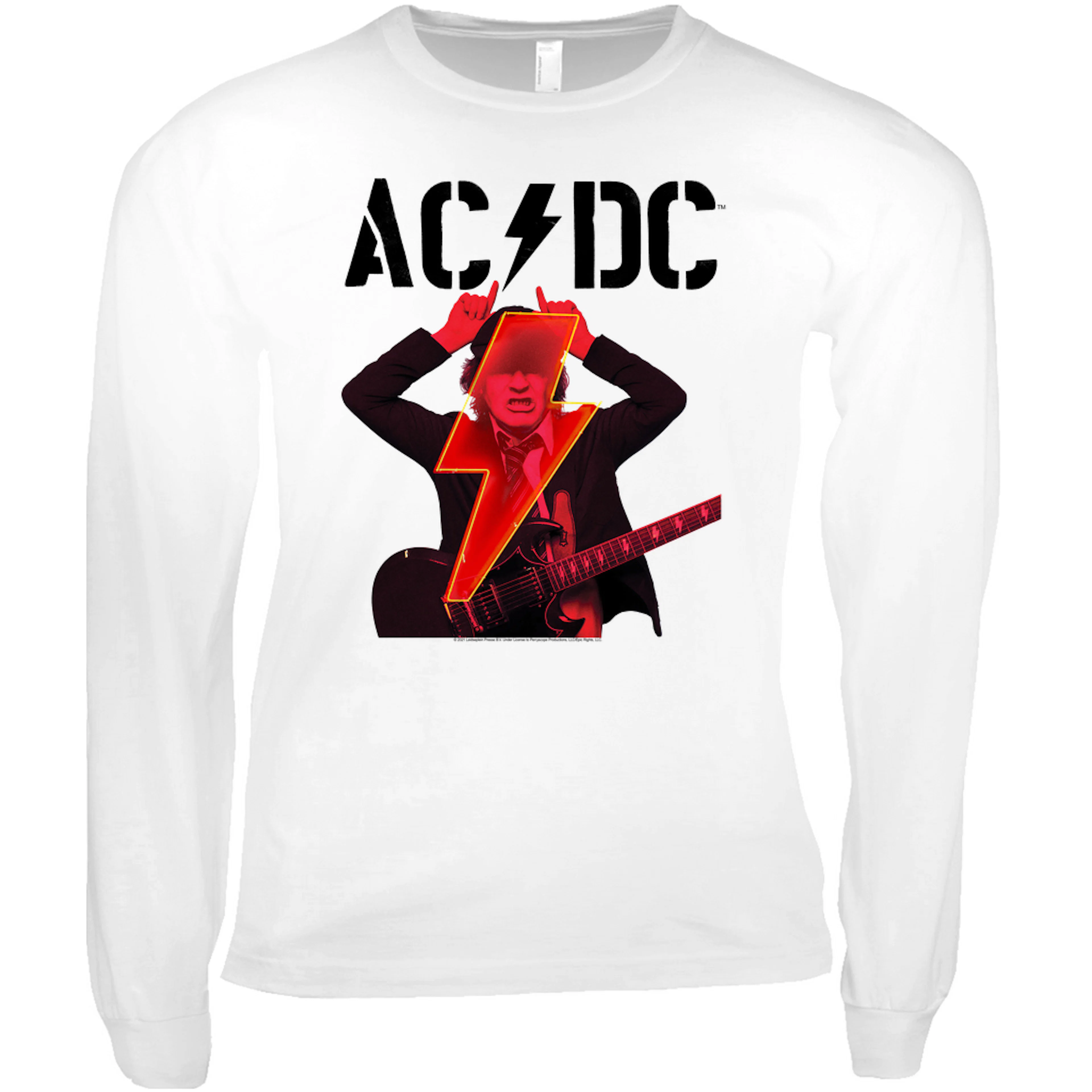 AC/DC Long Sleeve Shirt | Angus Young PWR Up Neon Lightning Bolt Shirt ...