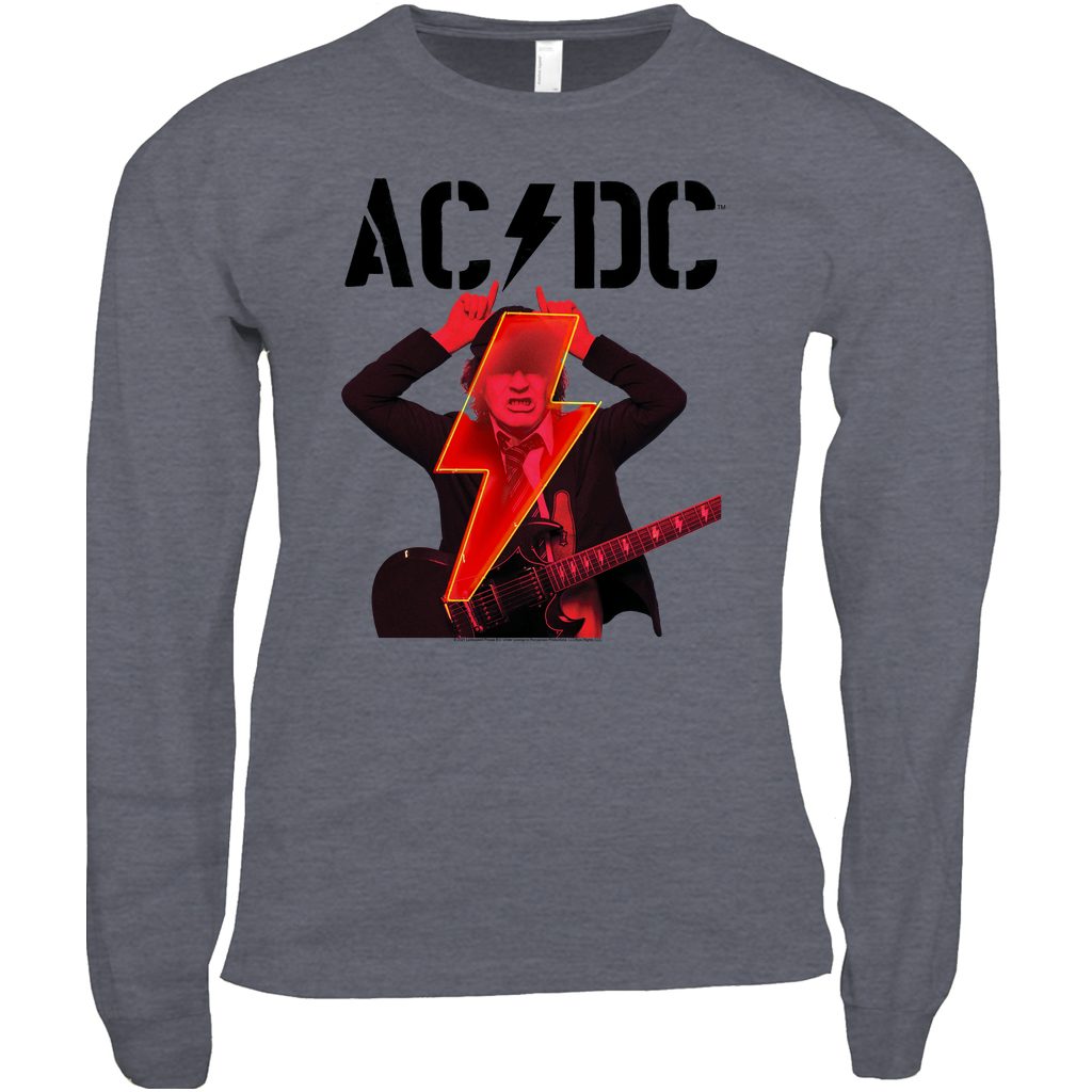AC/DC Long Sleeve Shirt | Angus Young PWR Up Neon Lightning Bolt Shirt ...