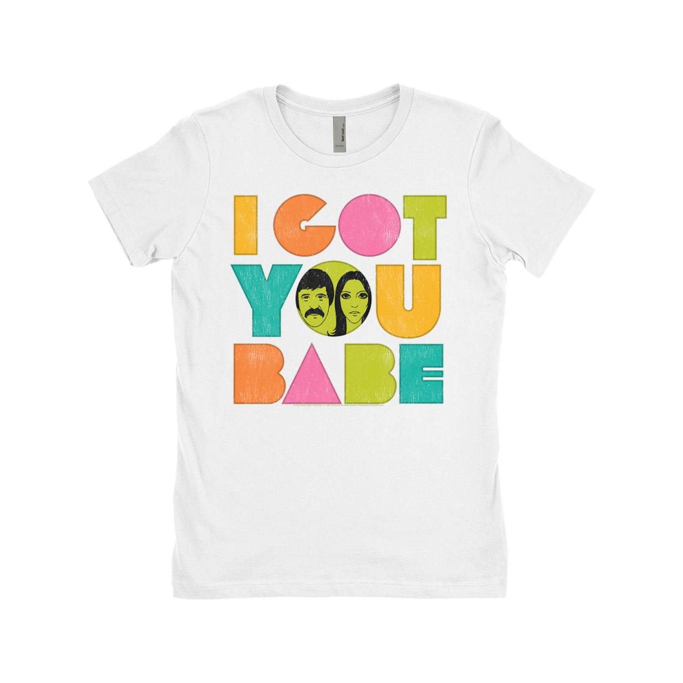 Sonny & Cher Ladies' Boyfriend T-Shirt | I Got You Babe Pastel Logo Distressed Sonny and Cher Shirt (Merchbar Exclusive)