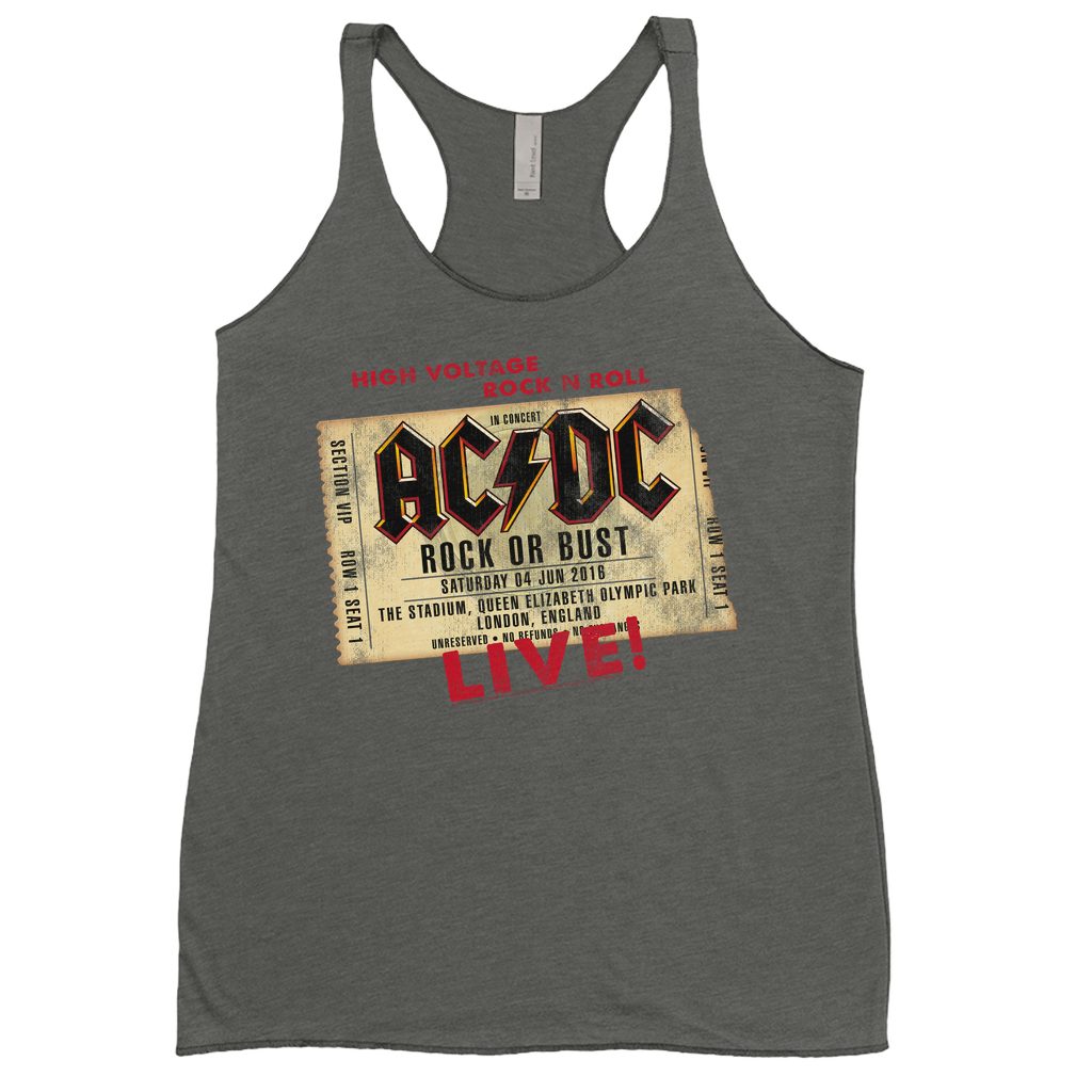 AC/DC Ladies Tank Top Rock or Bust London England Concert Ticket Shirt