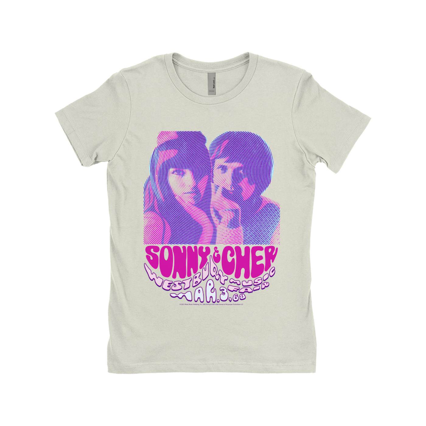 Sonny & Cher Ladies' Boyfriend T-Shirt | Westbury Music Fair Psychedelic Flyer Sonny and Cher Shirt