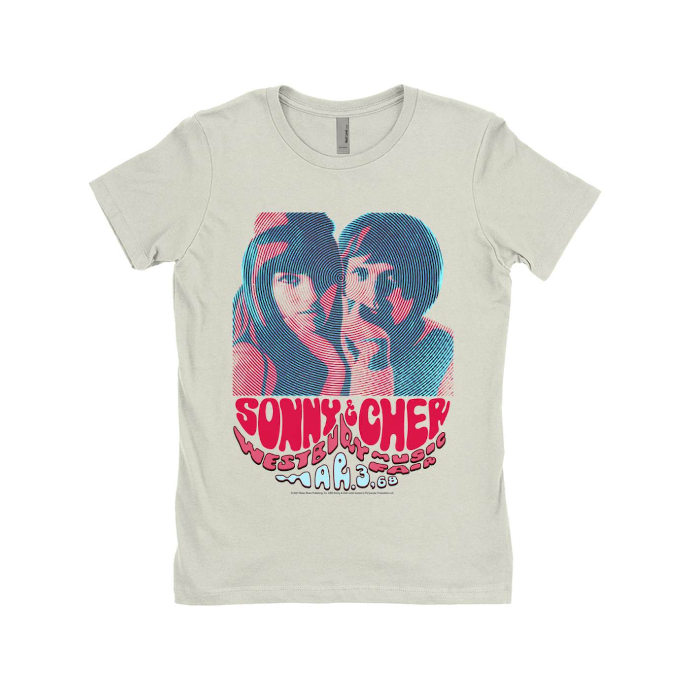 Sonny & Cher Ladies' Boyfriend T-Shirt | Westbury Music Fair Red Psychedelic Flyer Sonny and Cher Shirt (Merchbar Exclusive)