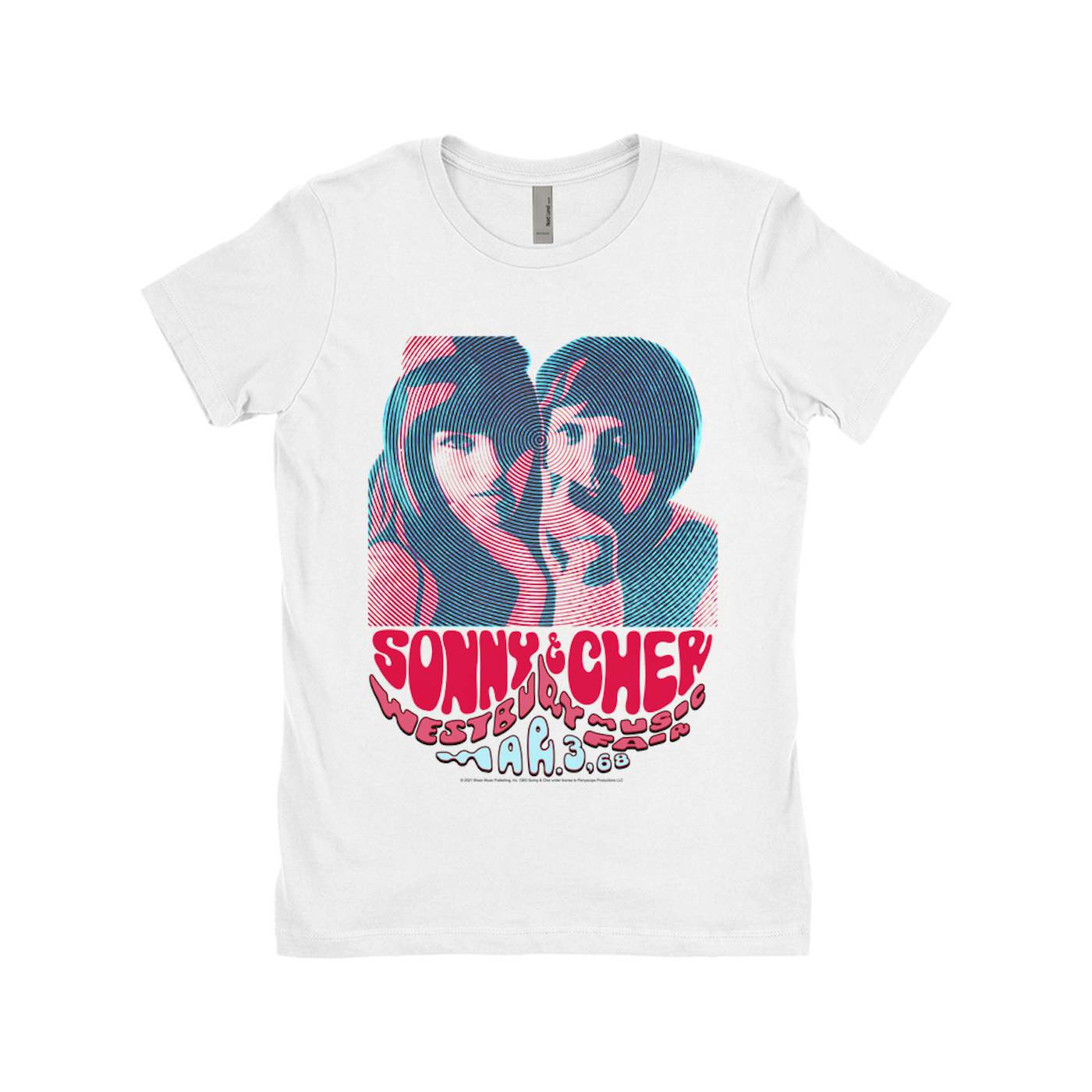 Sonny & Cher Ladies' Boyfriend T-Shirt | Westbury Music Fair Red Psychedelic Flyer Sonny and Cher Shirt (Merchbar Exclusive)
