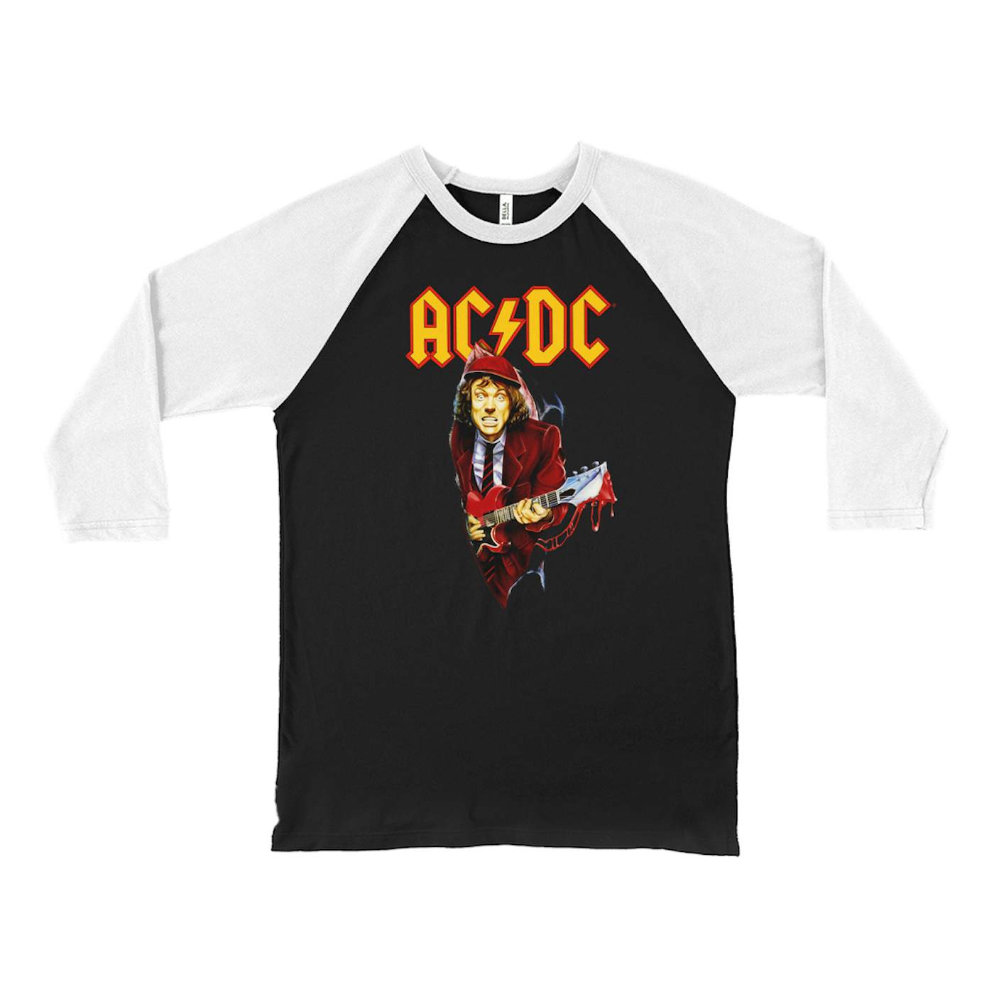 AC/DC 3/4 Sleeve Baseball Tee | Angus Young With Bloody Guitar Design ACDC Shirt