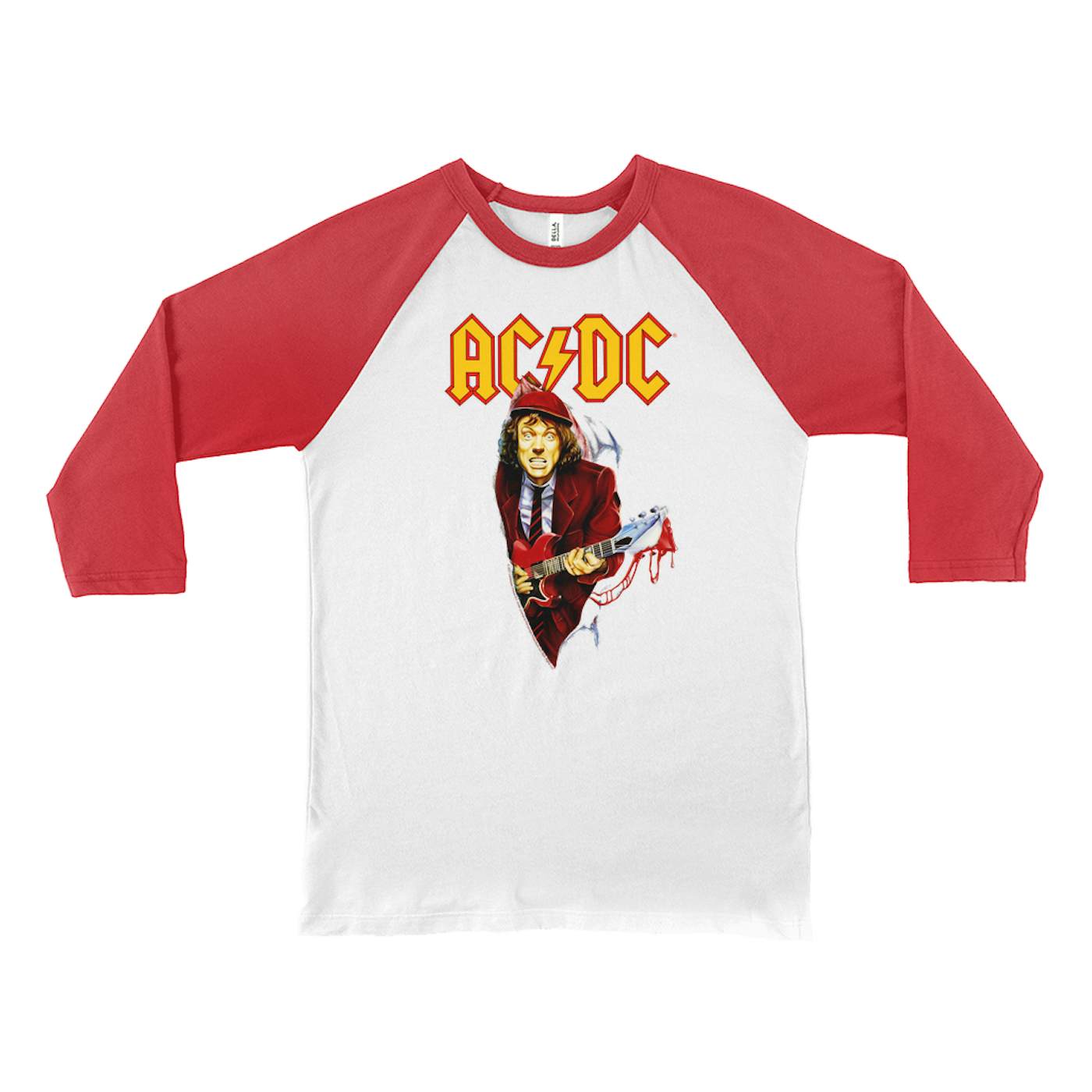 AC/DC 3/4 Sleeve Baseball Tee | Angus Young With Bloody Guitar Design ACDC Shirt