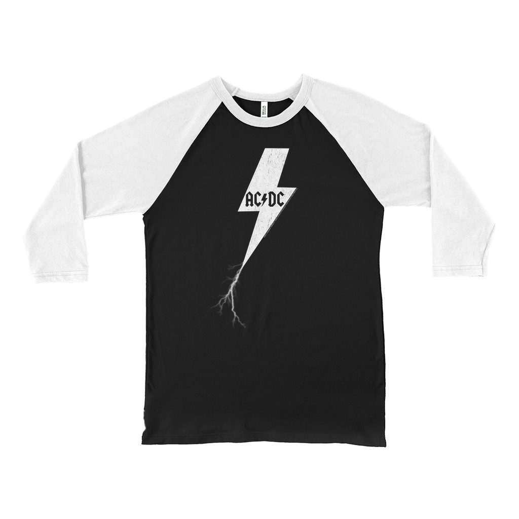 AC/DC 3/4 Sleeve Baseball Tee | Lightning Bolt Strike Logo Distressed ...